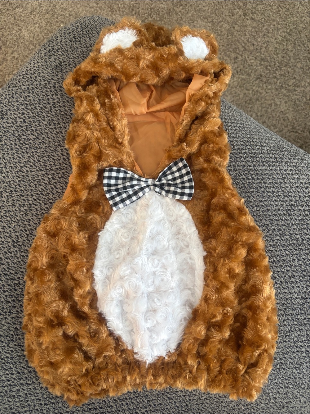 Faux Fur Bear Costume Vest with Bow - Brown & White